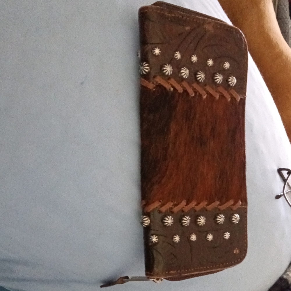 American West Cowhide fur billfold, some scratches